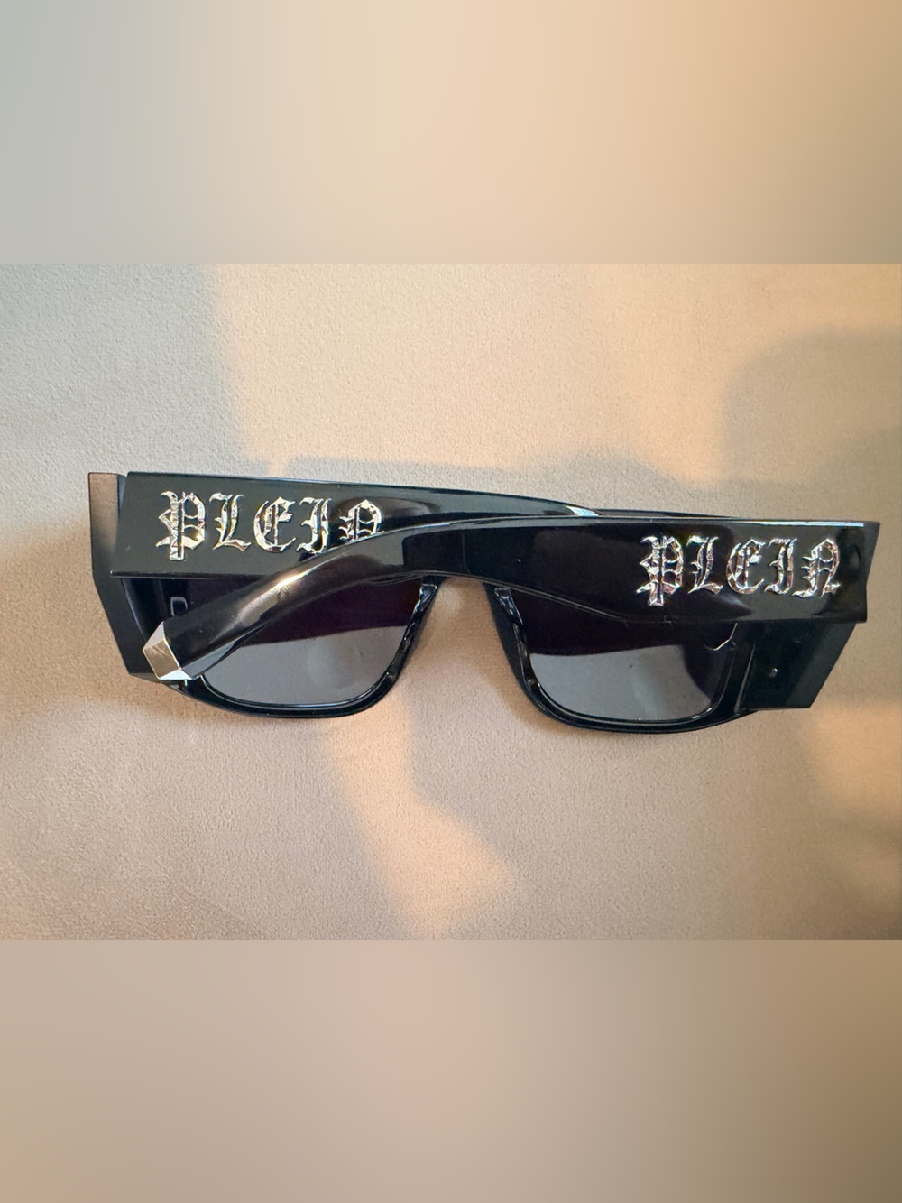 Philipp Plein Black Oversized Rectangular Logo Sunglasses
